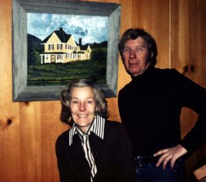 Norm and Ethel Meyer, in times past, with a painting of Midway House.