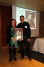 Betsy Martinson, Buffalo Bill Museum, with Steve Friesen, director emeritus of the museum, representing 2017 Hall of Fame recipient, Buffalo Bill Cody.
